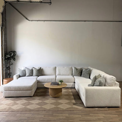 Oak Grand Corner Sectional + Ottoman in Performance Snow Boucle by Kindred Couches