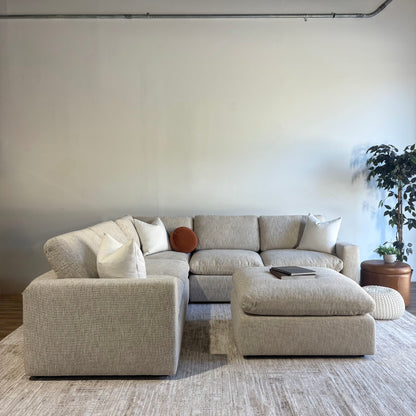 Cypress Corner Sectional + Ottoman in Oatmeal Basketweave, front view