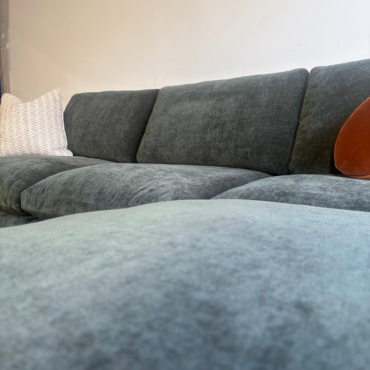Cypress Sofa + Ottoman in Velvet Forest Green, fabric detail