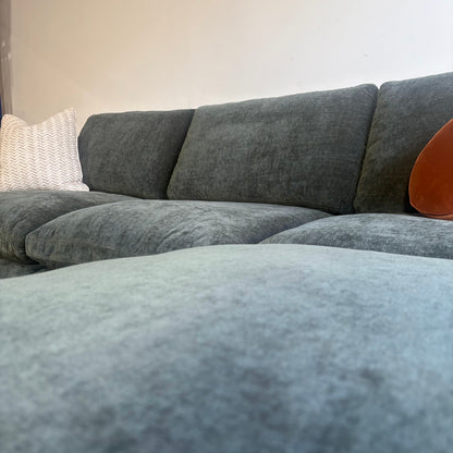 Cypress Sofa + Ottoman in Velvet Forest Green, fabric detail