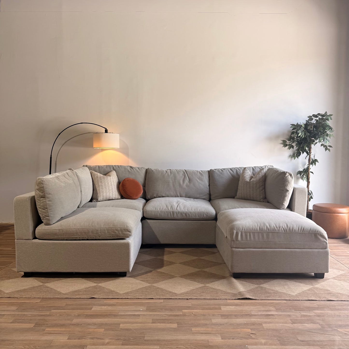 Albany Park Kova Box Cushion L-Shape + Ottoman in Oatmeal Chenille