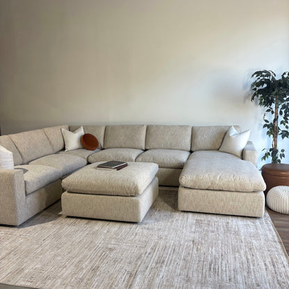 Cypress Grand Corner + 2 Ottomans in Oatmeal Basketweave, right view