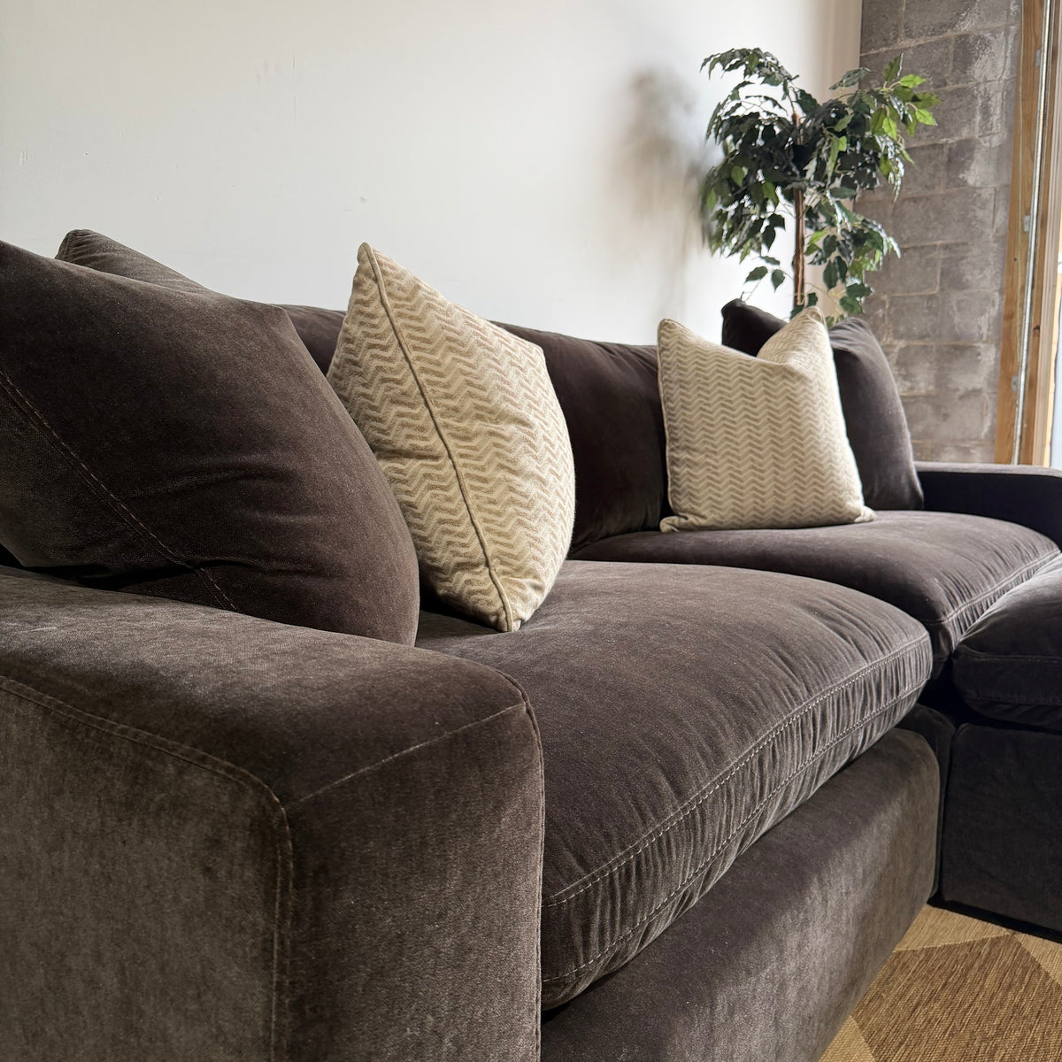 Woodland Loveseat with Classic Ottoman arm detail