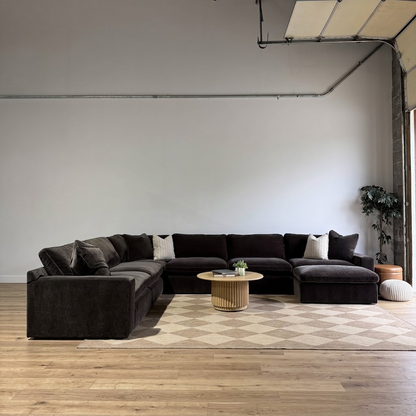 Woodland Grand Corner with Slim Ottoman in Chocolate Velvet