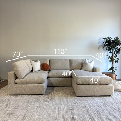 Cypress L-Shape + Ottoman in Oatmeal Basketweave, dimensions