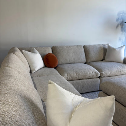 Cypress Corner Sectional + Ottoman in Oatmeal Basketweave, left close-up