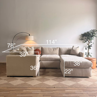 Brook L-Shape Enclosed Sectional + Ottoman in Milano Sand Velvet — Kindred Couches