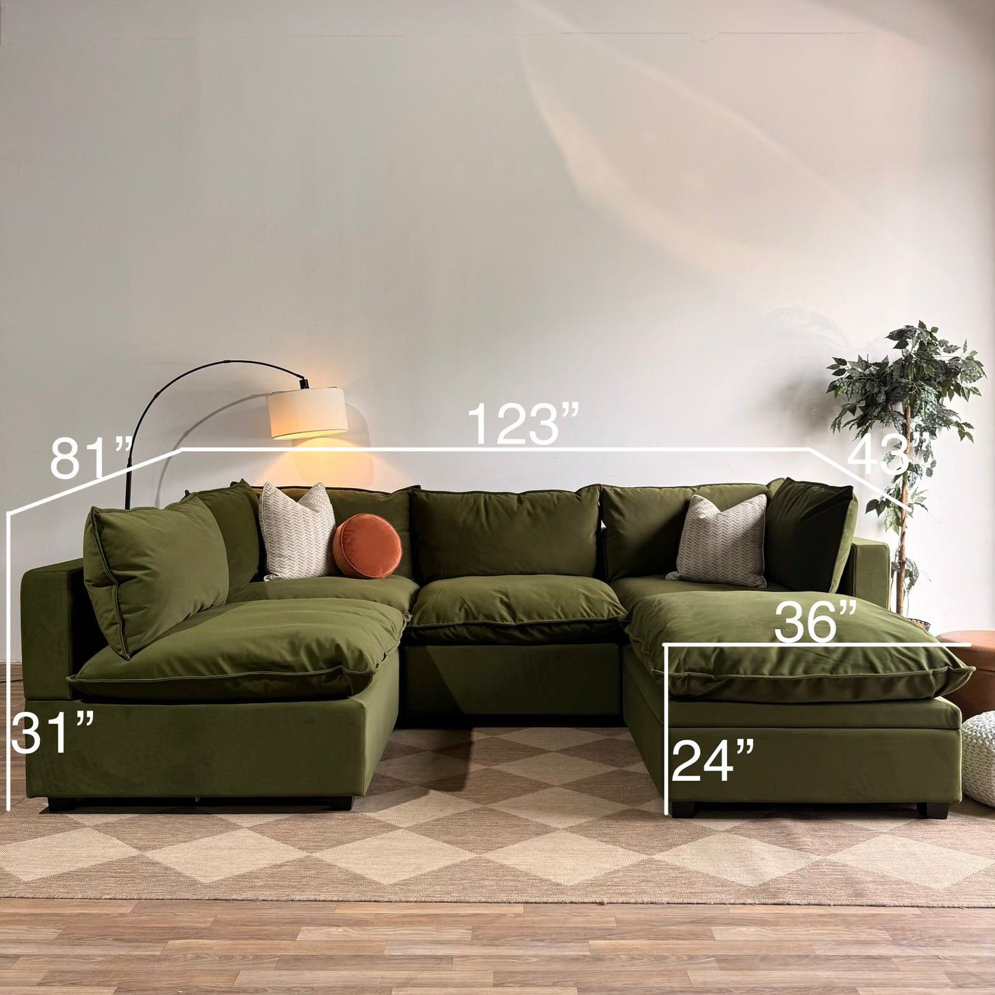 Albany Park Kova L-Shape + Ottoman in Olive Velvet