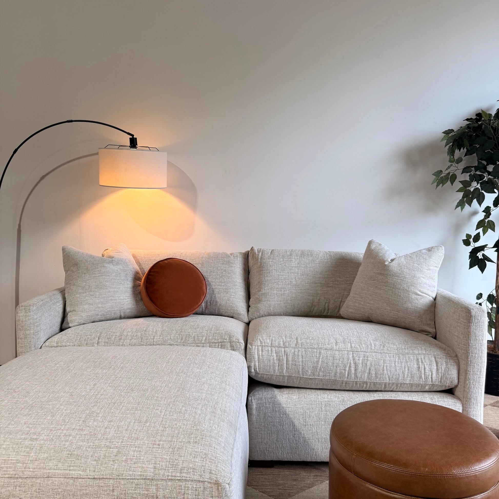 Brook Loveseat + Ottoman in Anquilla Ivory Performance Chenille — Kindred Couches