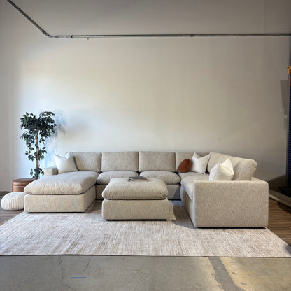 Cypress Grand Corner + 2 Ottomans in Oatmeal Basketweave, reversed layout