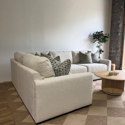 Oak L-Shape Enclosed in Performance Snow Boucle by Kindred Couches