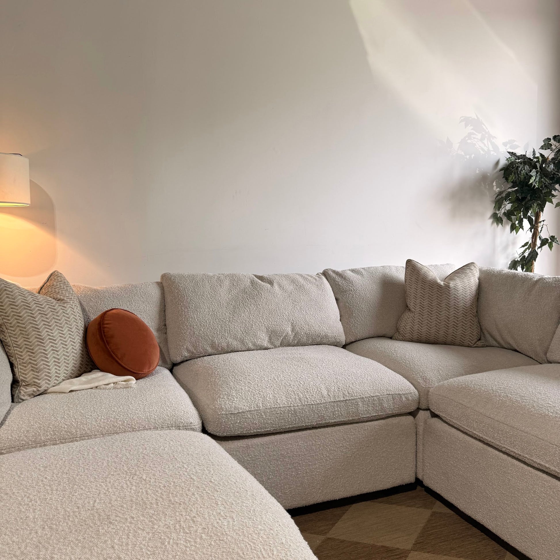 Albany Park Kova Box Cushion L-Shape Grand Corner in Alabaster Bouclé