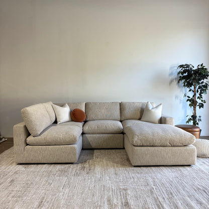 Cypress L-Shape + Ottoman in Oatmeal Basketweave, front view