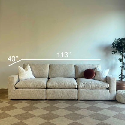 Cypress Sofa in Oatmeal Basketweave, dimensions