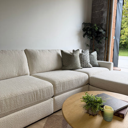 Oak Double Chaise Sectional in Performance Snow Boucle by Kindred Couches