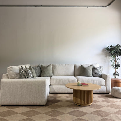 Oak L-Shape Enclosed in Performance Snow Boucle by Kindred Couches