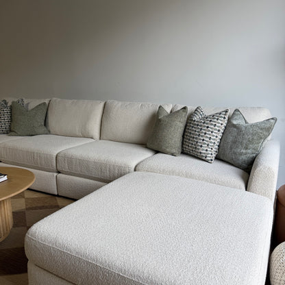 Oak Double Chaise Sectional in Performance Snow Boucle by Kindred Couches