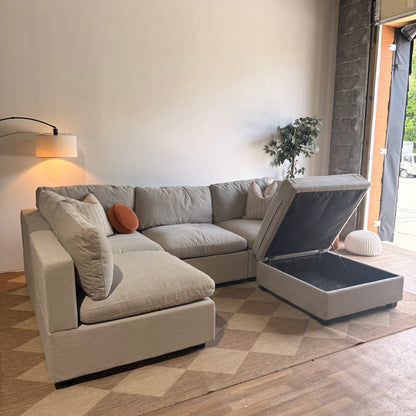Albany Park Kova Box Cushion L-Shape + Ottoman in Oatmeal Chenille