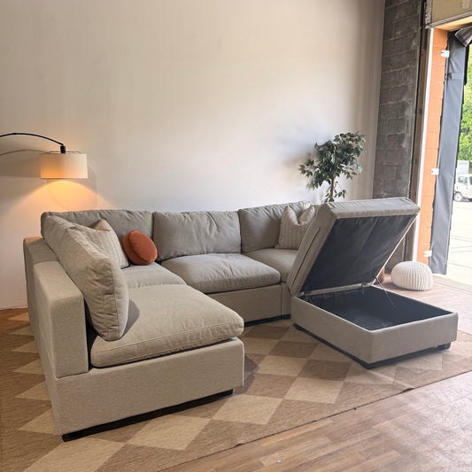 Albany Park Kova Box Cushion L-Shape + Ottoman in Oatmeal Chenille