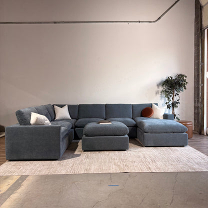 Cypress Grand Corner + 2 Ottomans in Velvet Opal Blue, front view