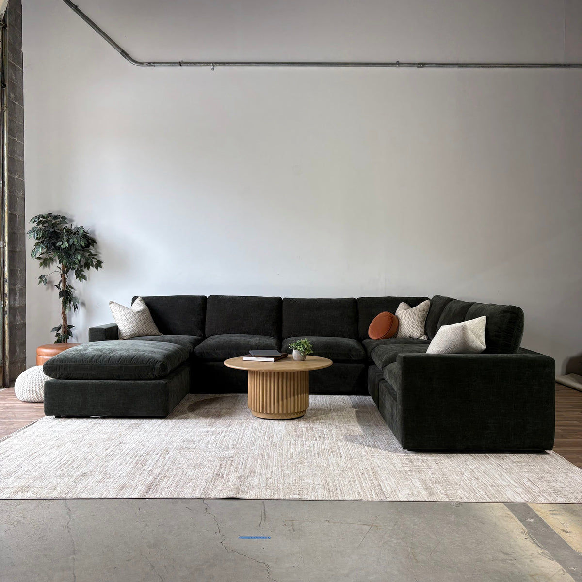 Cypress Grand Corner + Ottoman in Velvet Forest Green, reversed layout