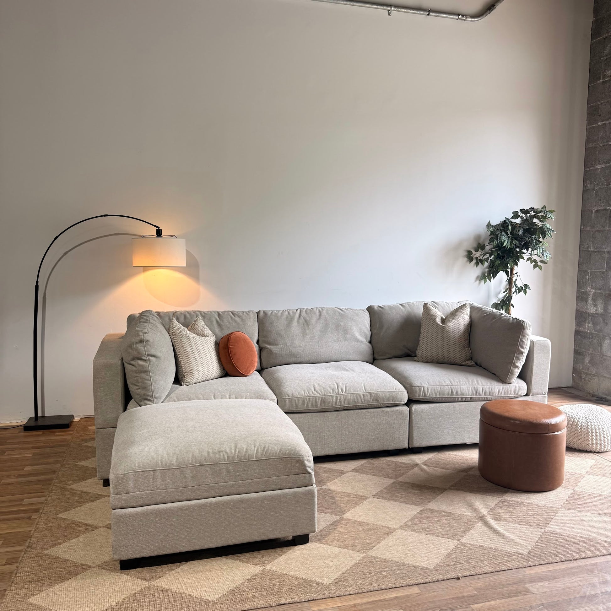 Albany Park Kova Sofa 122 + Ottoman in Oatmeal Chenille