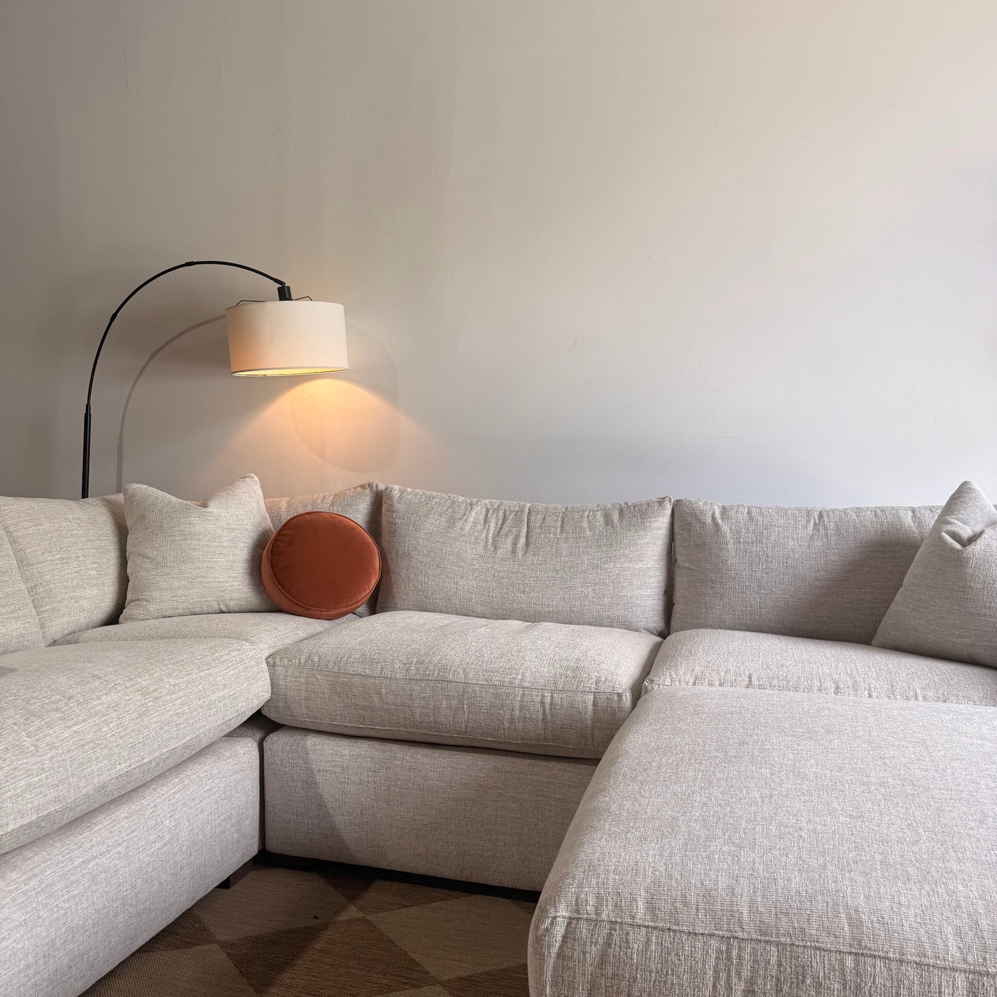 Brook L-Shape Enclosed Sectional + Ottoman in Anquilla Ivory Performance Chenille — Kindred Couches