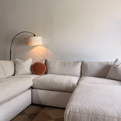 Brook L-Shape Enclosed Sectional + Ottoman in Anquilla Ivory Performance Chenille — Kindred Couches