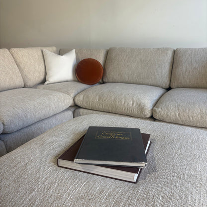 Cypress Corner Sectional + Ottoman in Oatmeal Basketweave, front close-up
