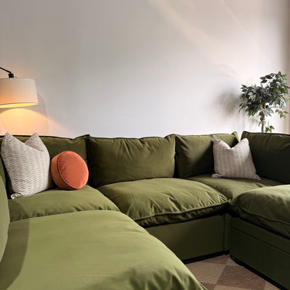 Albany Park Kova L-Shape + Ottoman in Olive Velvet