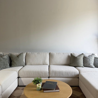 Oak Grand Corner Sectional + Ottoman in Performance Snow Boucle by Kindred Couches