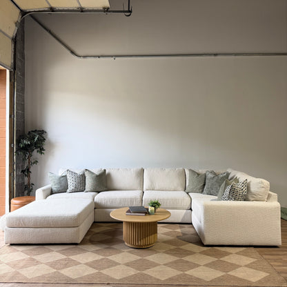 Oak U-Shape Enclosed in Performance Snow Boucle by Kindred Couches