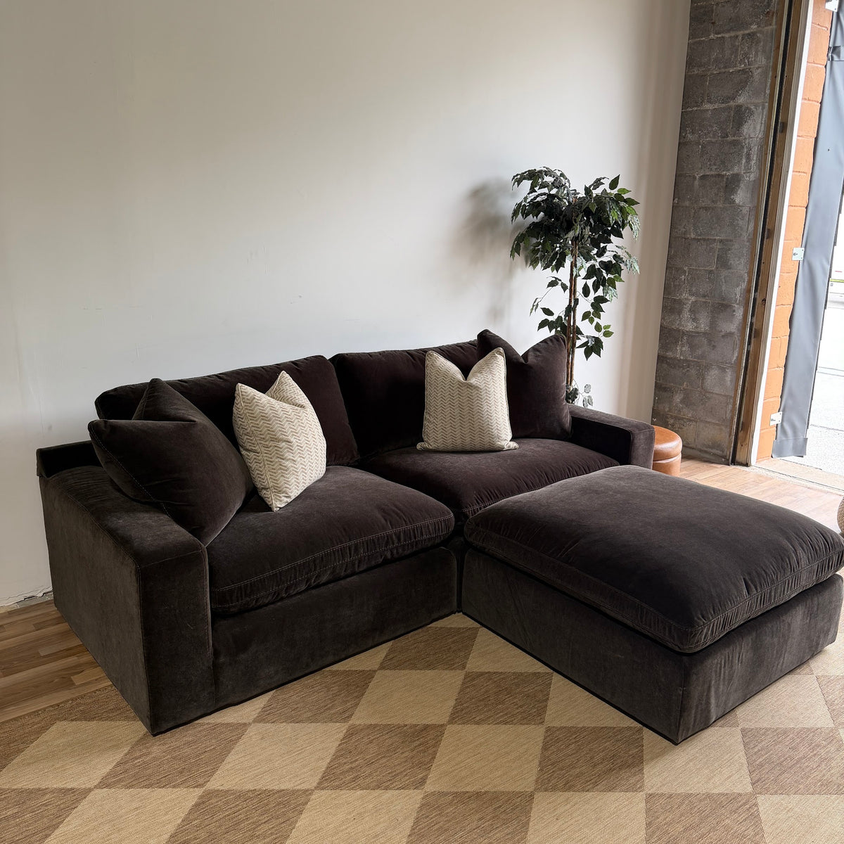 Woodland Loveseat with Classic Ottoman from the right