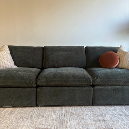 Cypress Sofa in Velvet Forest Green, front close-up
