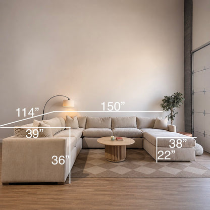 Brook Grand Corner Sectional + Ottoman in Milano Sand Velvet — Kindred Couches