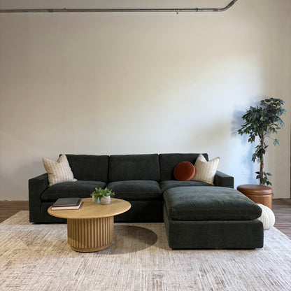 Cypress Sofa + Ottoman in Velvet Forest Green, front view