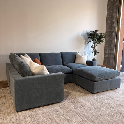 Cypress L-Shape Enclosed + Ottoman in Velvet Opal Blue, left view