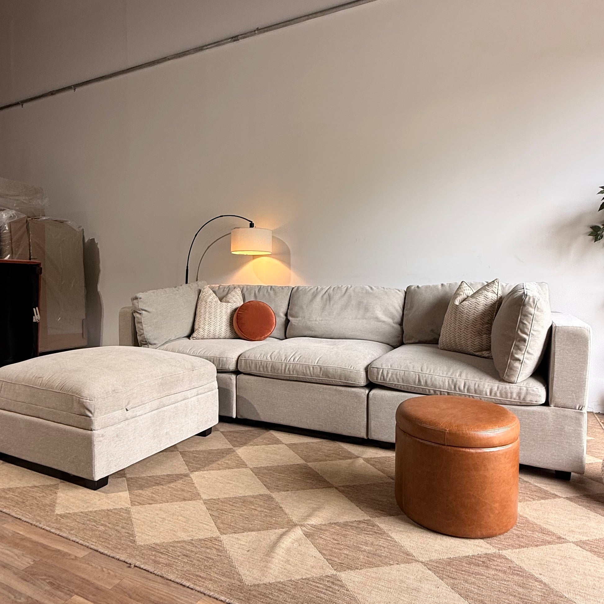 Albany Park Kova Sofa 122 + Ottoman in Oatmeal Chenille