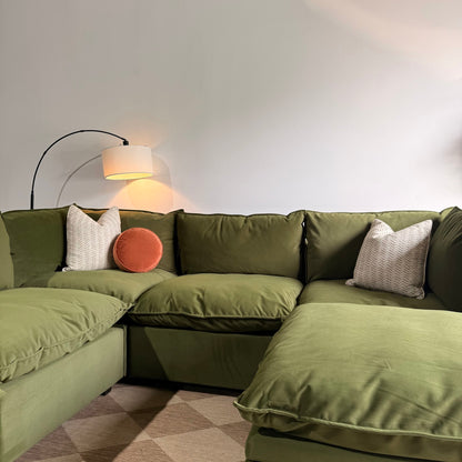 Albany Park Kova L-Shape + Ottoman in Olive Velvet