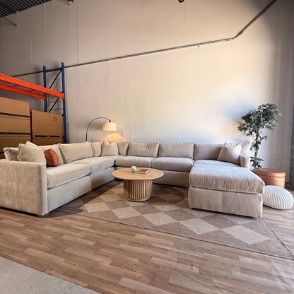 Brook Grand Corner Sectional + Ottoman in Milano Sand Velvet — Kindred Couches