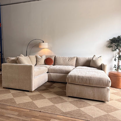 Brook L-Shape Enclosed Sectional + Ottoman in Milano Sand Velvet — Kindred Couches