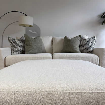 Oak Loveseat + Ottoman in Performance Snow Boucle by Kindred Couches