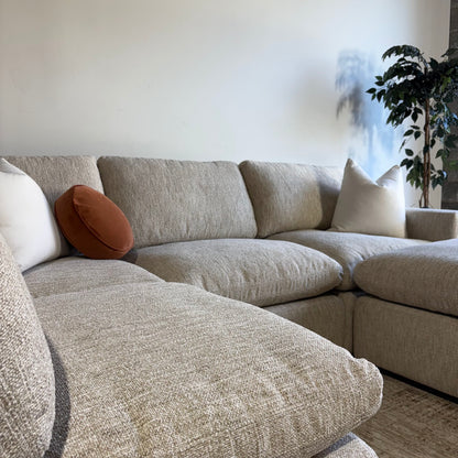Cypress L-Shape + Ottoman in Oatmeal Basketweave, left close-up