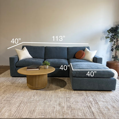 Cypress Sofa + Ottoman in Velvet Opal Blue, dimensions