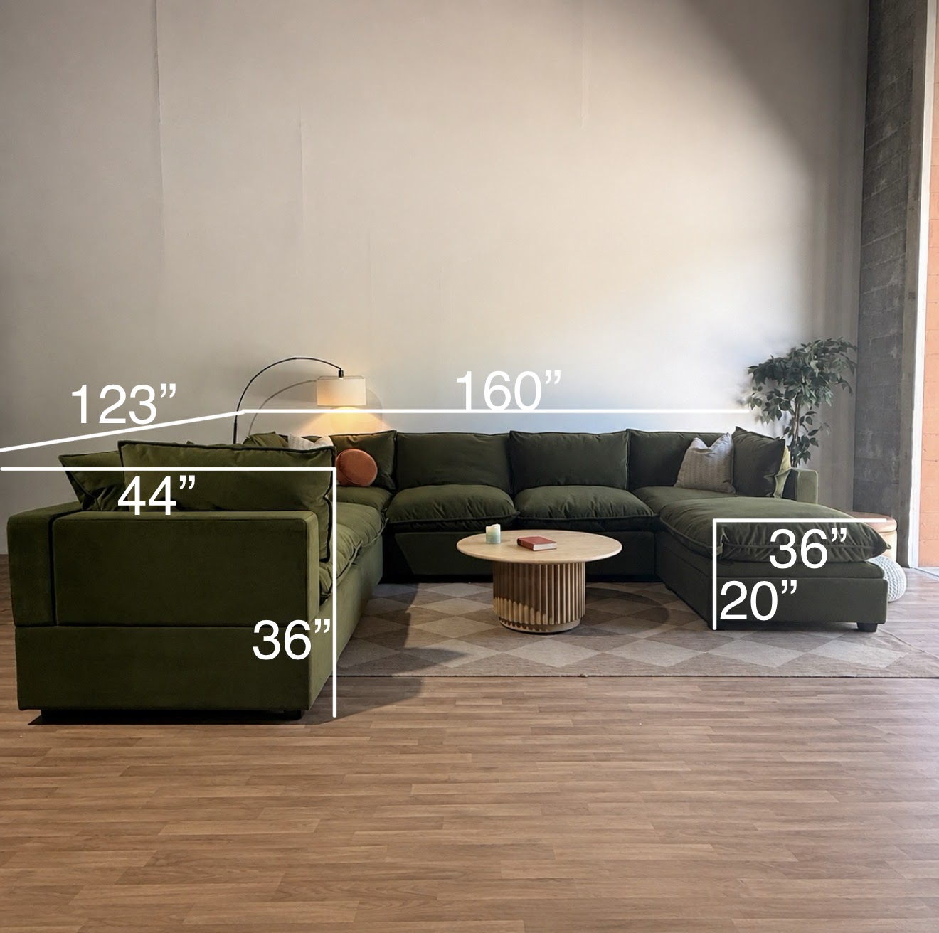 Albany Park Kova Grand Corner Sectional in Olive Velvet