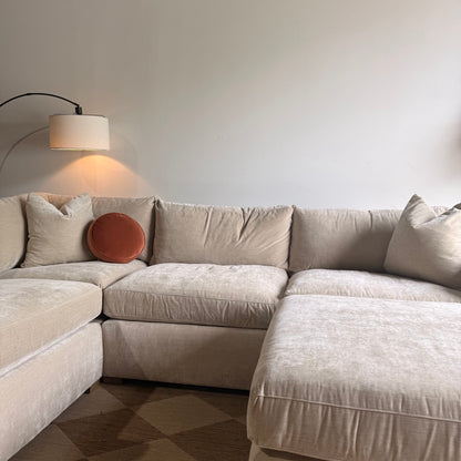 Brook L-Shape Enclosed Sectional + Ottoman in Milano Sand Velvet — Kindred Couches