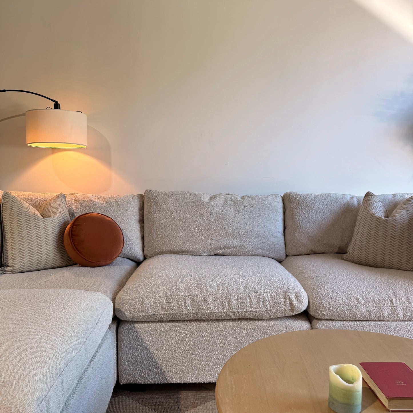 Albany Park Kova Box Cushion L-Shape Corner Sectional in Alabaster Bouclé