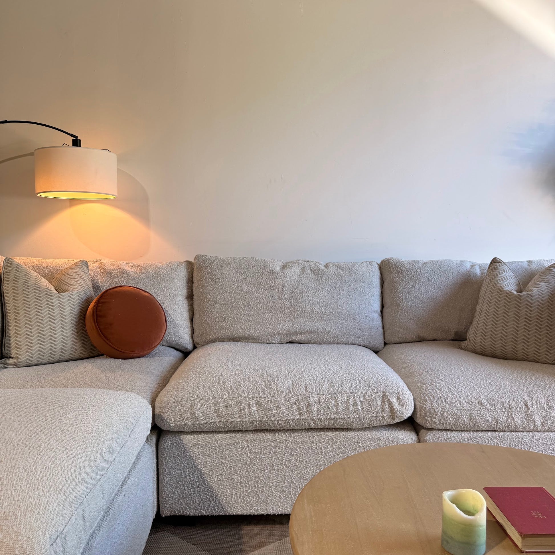 Albany Park Kova Box Cushion L-Shape Corner Sectional in Alabaster Bouclé