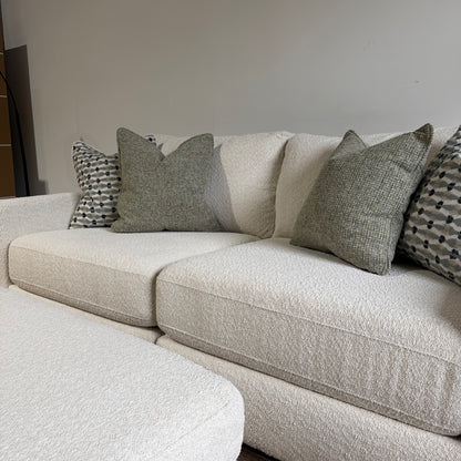 Oak Loveseat + Ottoman in Performance Snow Boucle by Kindred Couches