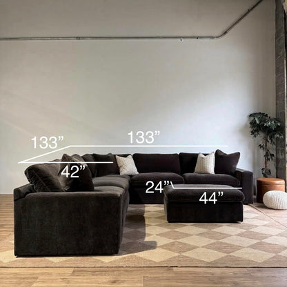Woodland Corner Sectional with Slim Ottoman dimensions
